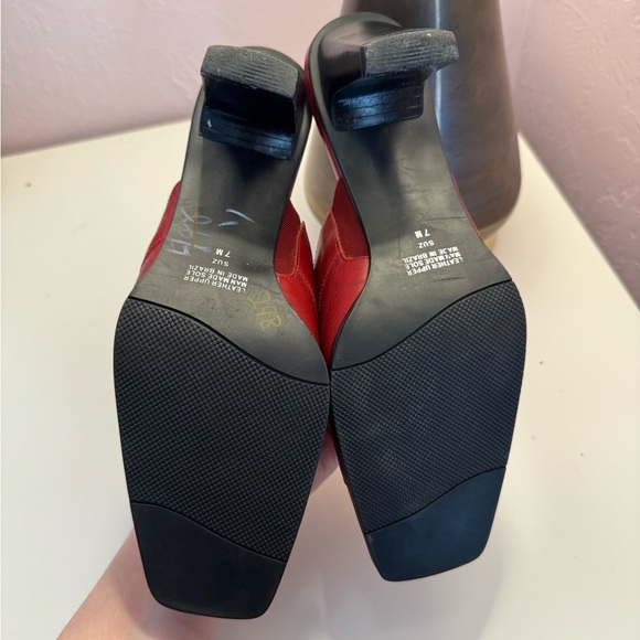 Women's Red Leather Box Toe Heels - Picture 5 of 5